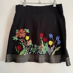 DESIGUAL | 90s Vintage Black Floral embroidered Pull-on Skirt | Medium